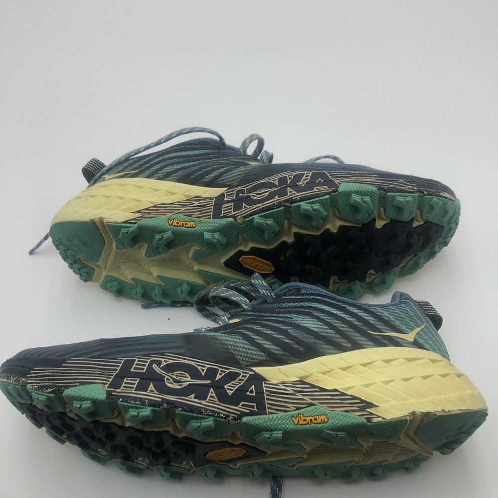 Hoka One Womens Running Shoes W Speedgoat 4 Size 9B Joggers Blue Yellow Vibram - Picture 14 of 16